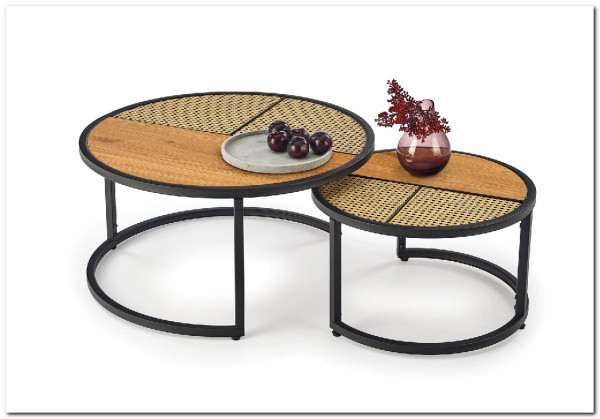 Комплект Halmar GARMINA 2 стола журнальных (дуб золотой/черный)} заказать в Курске по цене 22 402 руб. с доставкой в Курск