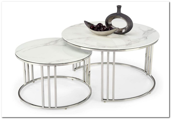 Комплект Halmar MERCURY 2, 2 стола журнальных (серебристый/белый мрамор)} заказать в Курске по цене 49 677 руб. с доставкой в Курск