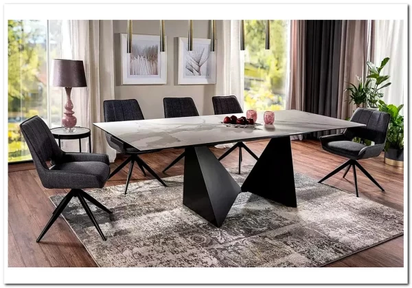 Стол обеденный Signal PETERSON Ceramic 160 раскладной (Statuario Venato белый/черный мат)} заказать в Курске по цене 157 018 руб. с доставкой в Курск