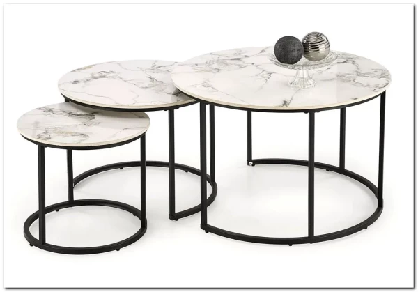 Комплект Halmar GILDA, 3 стола журнальных (белый мрамор/черный)} заказать в Курске по цене 20 798 руб. с доставкой в Курск