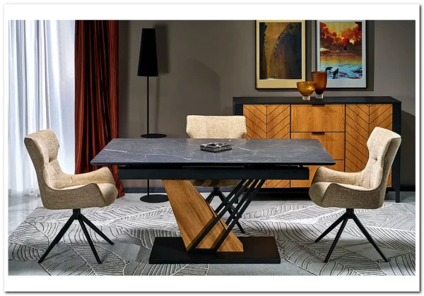 Стол обеденный Halmar VOLANT 140 (черный мрамор/дуб золотой)} заказать в Курске по цене 76 301 руб. с доставкой в Курск