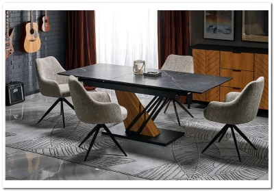 Стол обеденный Halmar VOLANT 160 (черный мрамор/дуб золотой)