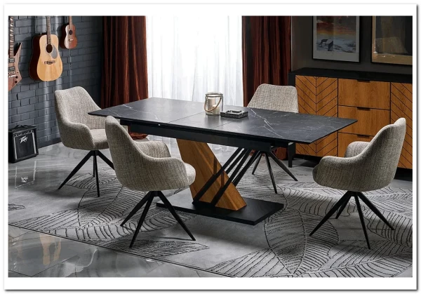 Стол обеденный Halmar VOLANT 160 (черный мрамор/дуб золотой)} заказать в Курске по цене 79 727 руб. с доставкой в Курск