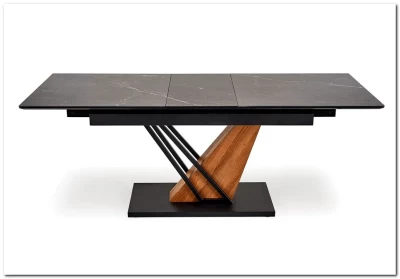 Стол обеденный Halmar VOLANT 160 (черный мрамор/дуб золотой)