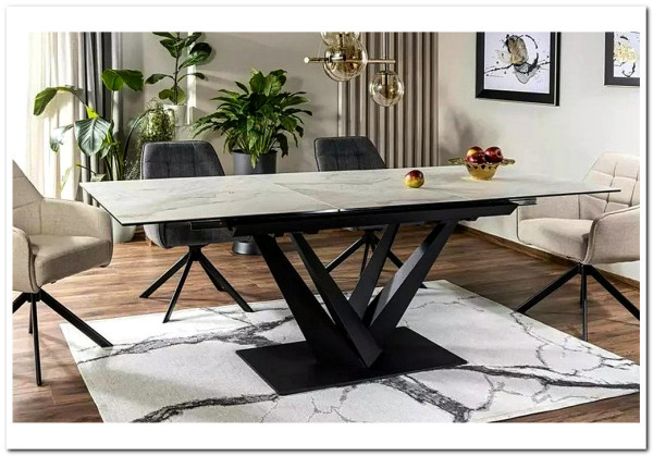 Стол обеденный Signal SORENTO Ceramic 160 раскладной (Nature Cloud белый/черный мат)} заказать в Курске по цене 160 185 руб. с доставкой в Курск