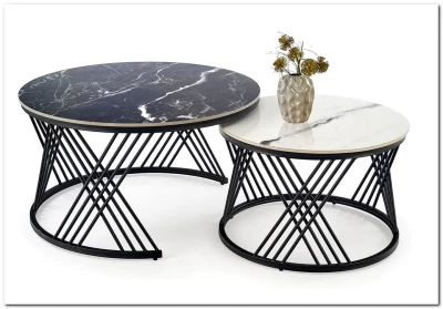 Комплект Halmar FLAMINGO (2 стола журнальных) (черный мрамор/белый мрамор/черный)