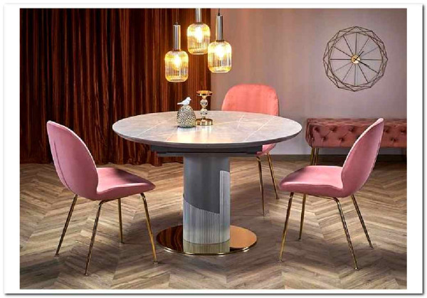 Стол обеденный Halmar MUSCAT 120 раскладной (серый мрамор/светло-серый/золотой)} заказать в Курске по цене 103 849 руб. с доставкой в Курск