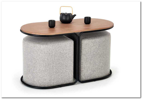 Комплект Halmar PAMPA, стол журнальный + 2 пуфа (орех/черный, серый)} заказать в Курске по цене 24 179 руб. с доставкой в Курск