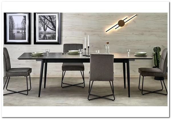 Стол обеденный Halmar CHARLES 180 раскладной (серый мрамор/черный)} заказать в Курске по цене 74 489 руб. с доставкой в Курск