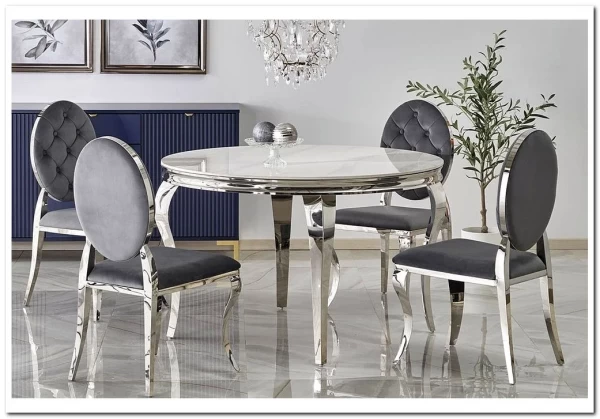 Стол обеденный Halmar REGINALD 120 (белый мрамор/серебряный)} заказать в Курске по цене 60 018 руб. с доставкой в Курск