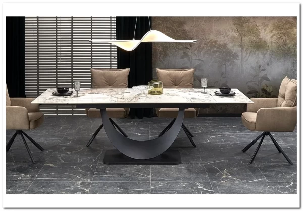 Стол обеденный Halmar FERNANDO 160 раскладной (белый мрамор/черный)} заказать в Курске по цене 117 976 руб. с доставкой в Курск