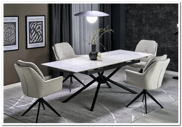 Стол обеденный Halmar VITORINO 160 раскладной (белый мрамор/черный)} заказать в Курске по цене 67 342 руб. с доставкой в Курск