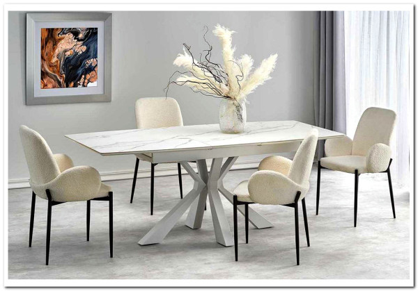 Стол обеденный Halmar VIVALDI 160 раскладной (белый мрамор/белый)} заказать в Курске по цене 87 463 руб. с доставкой в Курск