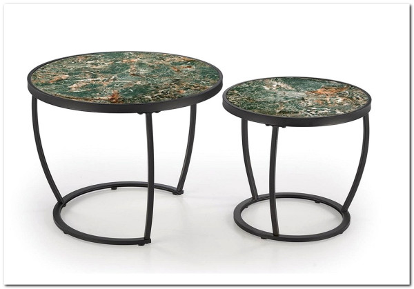 Комплект Halmar INES, 2 стола журнальных (зеленый мрамор/черный)} заказать в Курске по цене 13 826 руб. с доставкой в Курск