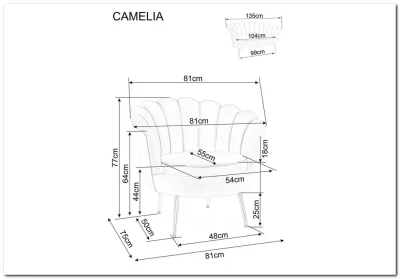Диван SIGNAL CAMELLIA 2 Velvet Bluvel 52 (античный розовый/золотой)