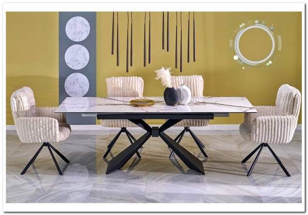 Стол обеденный Halmar LUCIANO 180 раскладной (белый мрамор/черный)} заказать в Курске по цене 158 476 руб. с доставкой в Курск