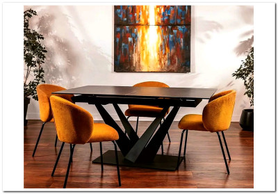 Стол обеденный Signal SORENTO CERAMIC раздвижной эффект черного мрамора/черный мат