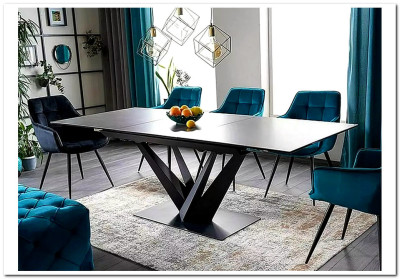 Стол обеденный Signal SORENTO CERAMIC раздвижной эффект черного мрамора/черный мат