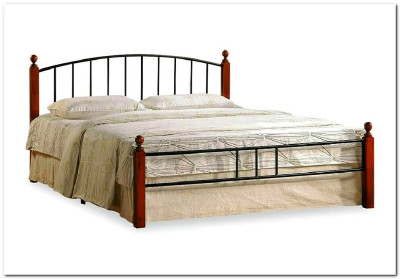 Кровать AT-915 дерево гевея/металл 160*200 (Queen bed), красный дуб/черный