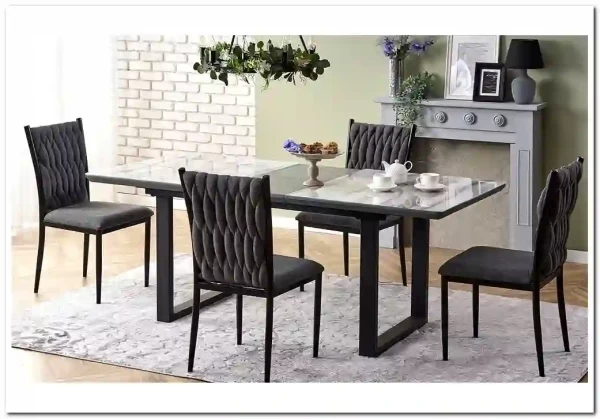 Стол обеденный Halmar MARLEY раскладной (белый мрамор/серый/черный)} заказать в Курске по цене 71 038 руб. с доставкой в Курск