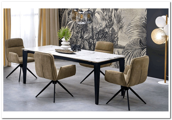 Стол обеденный Halmar FELIX раскладной (белый мрамор/черный)} заказать в Курске по цене 80 505 руб. с доставкой в Курск