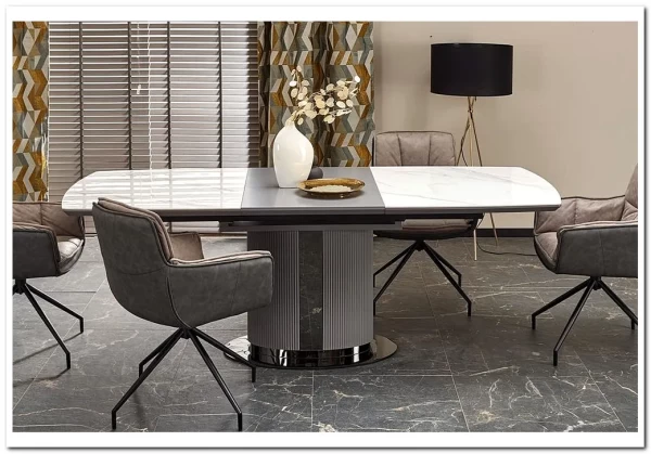 Стол обеденный Halmar DANCAN раскладной (белый мрамор/серый/черный)} заказать в Курске по цене 120 268 руб. с доставкой в Курск