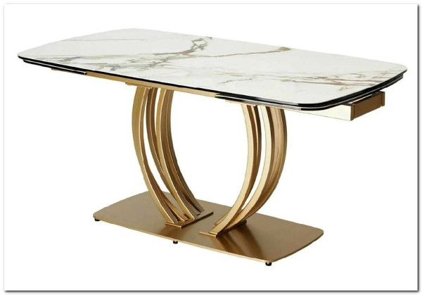 Стол MATERA 160 KL-188 Контрастный мрамор матовый, итальянская керамика/ каркас цвета шампань} заказать в Курске по цене 157 600 руб. с доставкой в Курск