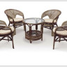 Комплект "PELANGI"  02/15 ( стол со стеклом + 4 кресла ) walnut (грецкий орех)} заказать в Курске по цене 54 810 руб. с доставкой в Курск
