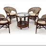 Комплект "PELANGI"  02/15 ( стол со стеклом + 4 кресла ) walnut (грецкий орех)} заказать в Курске по цене 54 810 руб. с доставкой в Курск