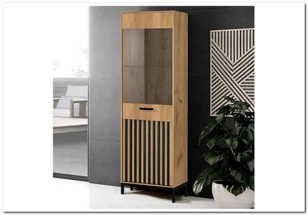 Шкаф-витрина HALMAR LAMINO W-1 дуб крафт/черный купить по цене 36 203 руб. в магазине Другая Мебель в Курске