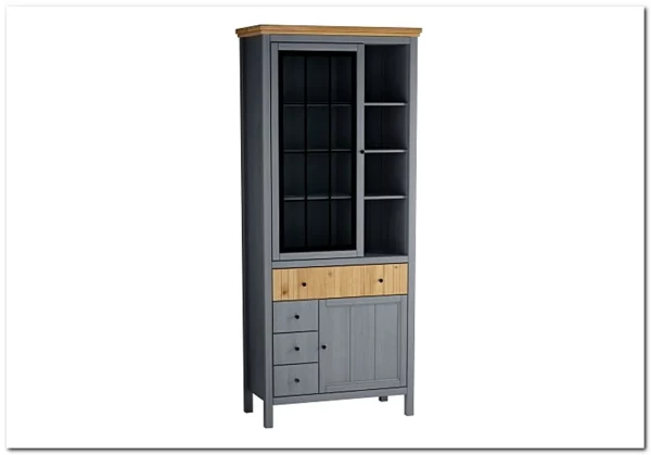 Шкаф Сканди для посуды 1113СТЧ стеклянная и глухая двери серый 7046/антик} заказать в Курске по цене 45 332 руб. с доставкой в Курск