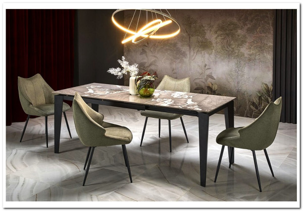 Стол обеденный Halmar FELIX раскладной (серый мрамор/черный)} заказать в Курске по цене 79 509 руб. с доставкой в Курск