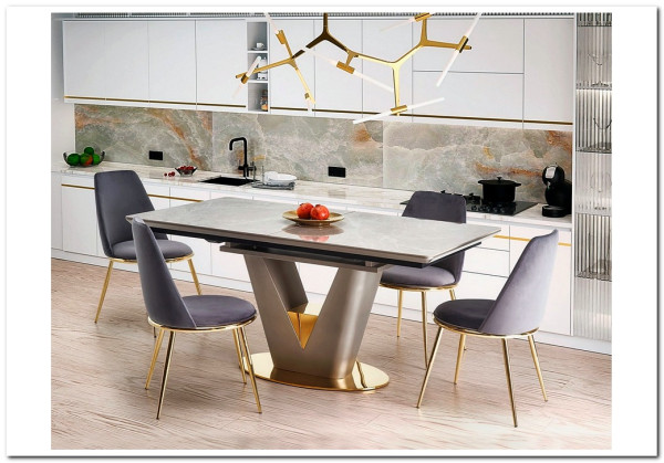 Стол обеденный Halmar VALENTINO 160 раскладной (светло-серый/золотой)} заказать в Курске по цене 105 931 руб. с доставкой в Курск