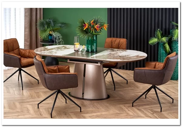 Стол обеденный Halmar ROBINSON (бежевый мрамор/капучино/черный)} заказать в Курске по цене 114 517 руб. с доставкой в Курск