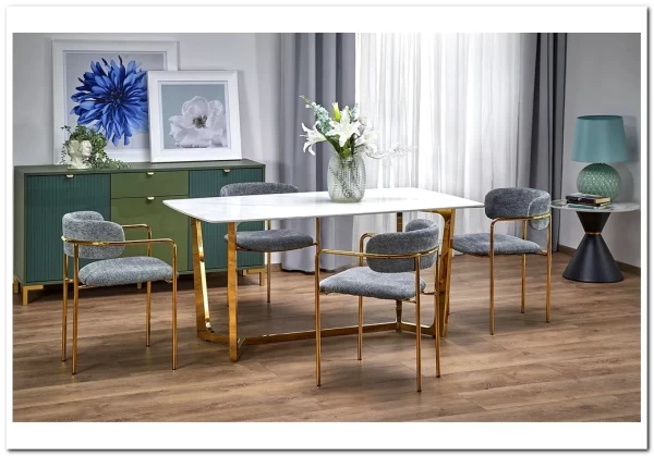 Стол обеденный Halmar CLEMENTE 160 (белый мрамор/золотой)} заказать в Курске по цене 70 559 руб. с доставкой в Курск