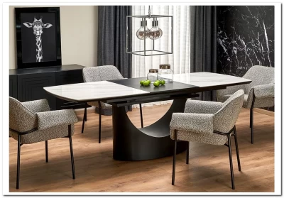 Стол обеденный Halmar OSMAN раскладной (белый мрамор/черный)