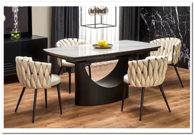 Стол обеденный Halmar OSMAN раскладной (белый мрамор/черный)