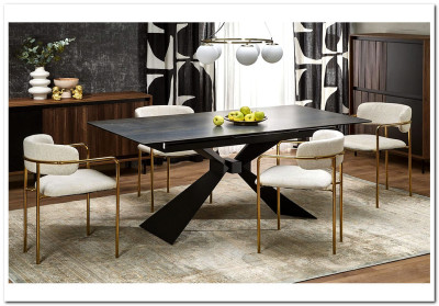 Стол обеденный Halmar LUCIANO 180 раскладной (синий мрамор/черный)