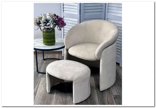 Кресло+оттоманка HUG AT5139-09 Св. бежевый, ткань/каркас металл в обивке AT5139-09 ®DISAUR} заказать в Курске по цене 25 500 руб. с доставкой в Курск