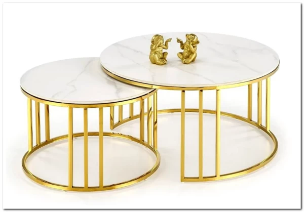 Комплект Halmar MERCURY 3, 2 стола журнальных (белый мрамор/золотой)} заказать в Курске по цене 57 327 руб. с доставкой в Курск