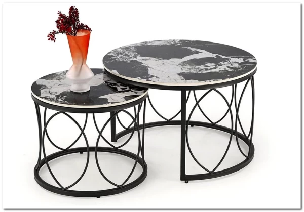 Комплект Halmar ALEXANDRA, 2 стола журнальных (черный мрамор/черный)} заказать в Курске по цене 28 214 руб. с доставкой в Курск