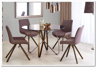 Стол обеденный Halmar LUNGO (коричневый/античное золото)