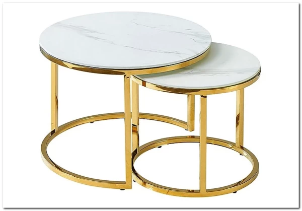 Комплект Signal MUSE II, 2 стола журнальных (эффект белого мрамора/золотой)} заказать в Курске по цене 43 584 руб. с доставкой в Курск