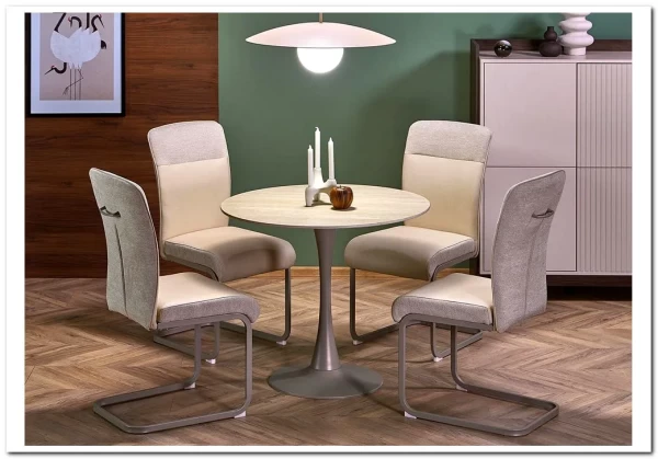 Стол обеденный Halmar TOLIO 90 (травертин/кашемир)} заказать в Курске по цене 26 190 руб. с доставкой в Курск