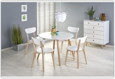 Стол обеденный Halmar RUBEN раскладной (белый матовый/натуральный)