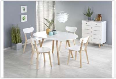 Стол обеденный Halmar RUBEN раскладной (белый матовый/натуральный)