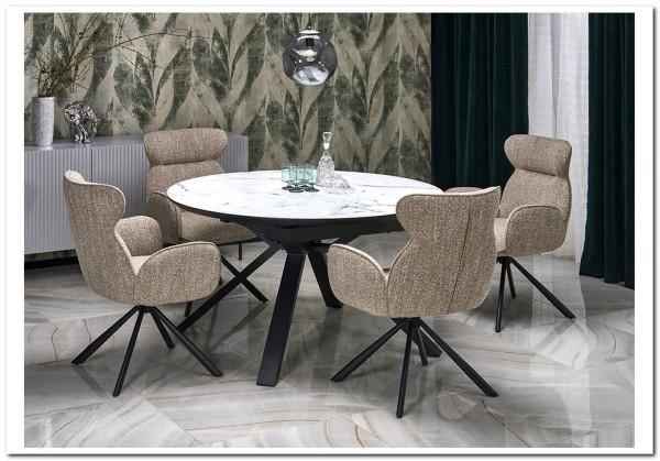 Стол обеденный Halmar VERTIGO раскладной (белый мрамор/черный)} заказать в Курске по цене 102 837 руб. с доставкой в Курск