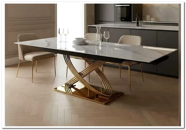 Стол обеденный Signal HERMES II 160 (эффект белого мрамора/золотой)} заказать в Курске по цене 132 348 руб. с доставкой в Курск