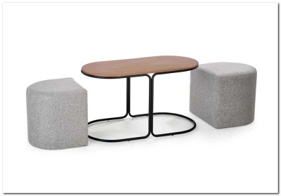 Комплект Halmar PAMPA, стол журнальный + 2 пуфа (орех/черный, серый)