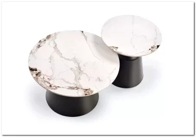 Комплект Halmar MAGNETA, 2 стола журнальных (белый мрамор/черный)